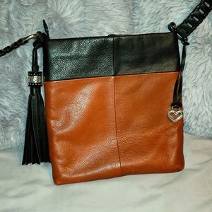 Brighton two-toned black/brown leather crossbody bag.